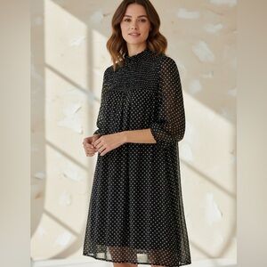 Enfocus Studio Black & White Bishop Sleeve polka dot baby doll Dress in sz 16 W